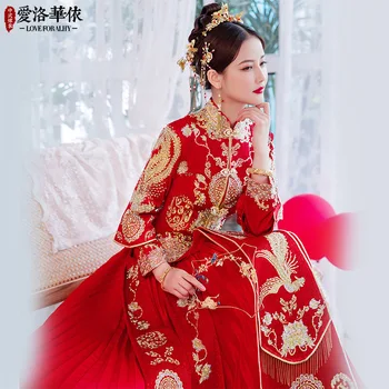 Свадебное Платье В Китайском Стиле Весна Лето Невеста Феникс Вышитое Платье Paty Для Тостов Одежда