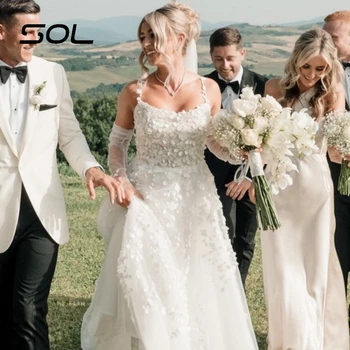 Свадебное платье Sol с 3D цветочным принтом, съемный рукав, бретельки, свадебное платье трапециевидной формы для очаровательных женщин, Vestidos De Novia