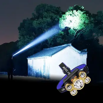 Сильный наружный свет Четырехпозиционный переключатель Индукции заряда Ночная рыбалка Налобный фонарь с пятью фарами Освещение Газовая шахтерская лампа