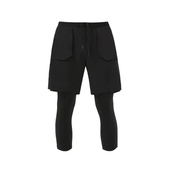 Спортивные укороченные брюки 2 В 1, Компрессионные штаны для бега, карман для быстросохнущих тренировок, Поддельные обтягивающие леггинсы из двух частей, брюки
