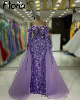 Фиолетовое вечернее платье Floria со съемным шлейфом, арабские Элегантные вечерние платья для выпускного вечера, роскошь 2024 для женщин, Свадьба на заказ, Русалка
