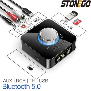 Цифровой дисплей STONEGO Bluetooth 5.0 аудиоприемник передатчик два в одном AUX аудио адаптер конвертер 2в1