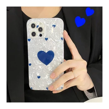Чехол для телефона /Cover for iPhone 13 12 11Pro Max XR XS SE 2020 7 8 Plus Blue Love Heart Pattern Простая Креативная Мягкая Оболочка