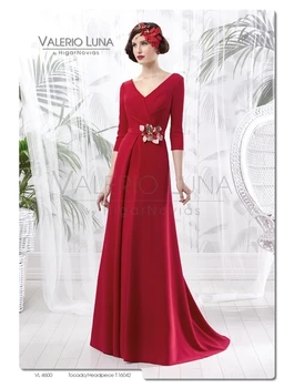 Элегантное Красное платье для матери Невесты Длиной до пола с V Образным вырезом на спине И рукавами Три четверти de la boda vestido de la madre MBD179