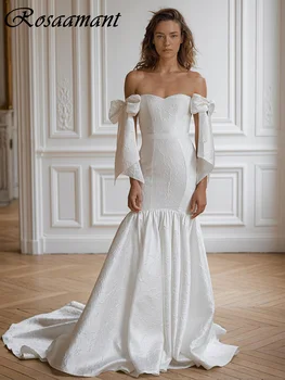 Элегантные жаккардовые атласные свадебные платья русалки с открытыми плечами и бантом, свадебные платья Robe De Mariée