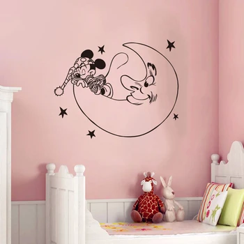 дисней Креативный Новый DIY милый Микки Маус Луна спокойной ночи наклейки на стену для детских комнат Микки украшение дома наклейки на стену